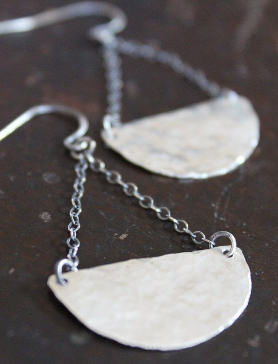 Halfmoon silver earrings, Demi-lune earrings, Geometric earrings