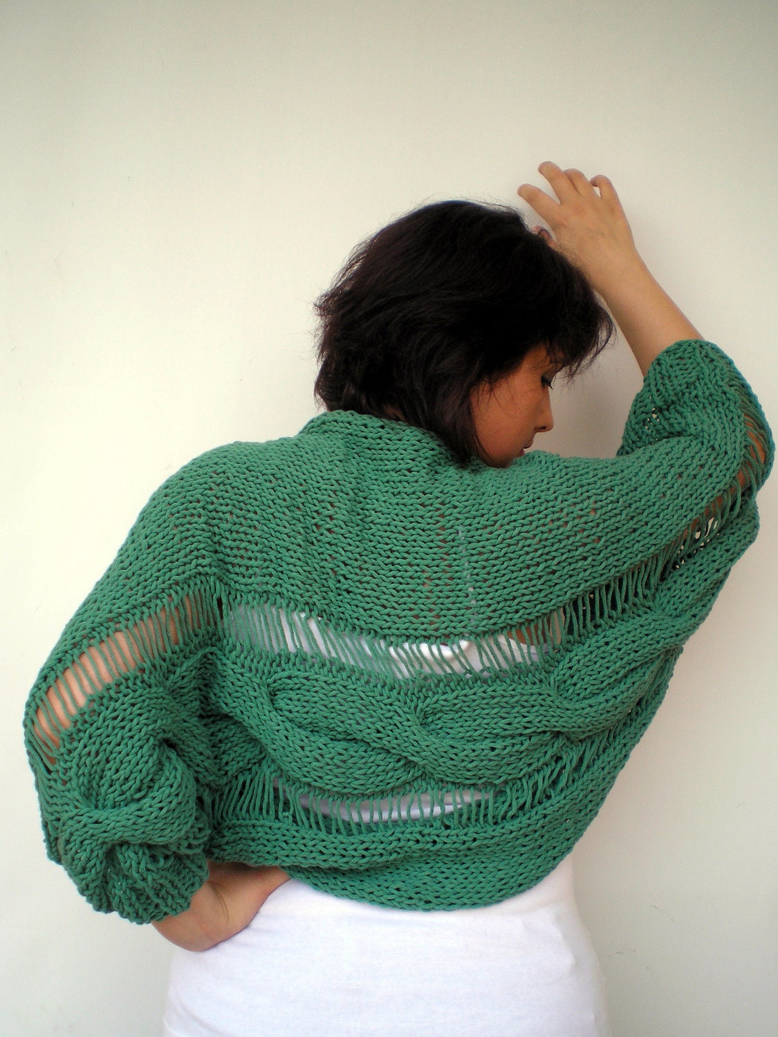 Lace Cabled  Shrug Hand Knit  Bolero  Woman Trendy Chunky Cotton Shrug