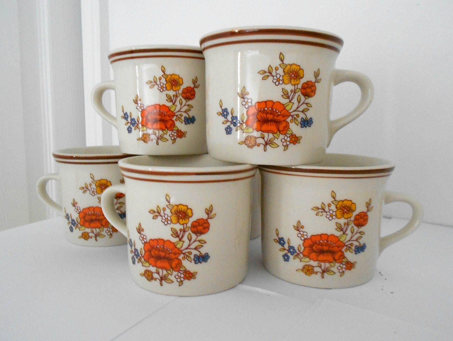 Summer Garden teacups Excel Linda Mod Design 1980s