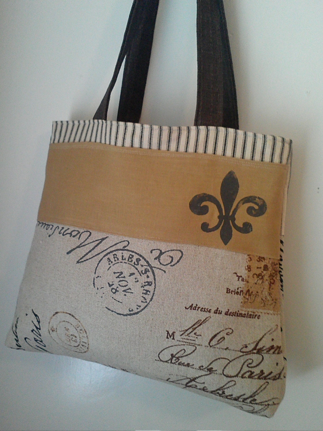 Handbag Tote in French Postage with Fluer De Lis