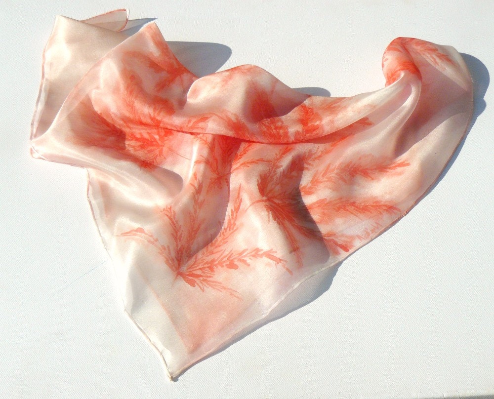 Red maple leaves silk scarf - painted silk scarf - white, coral