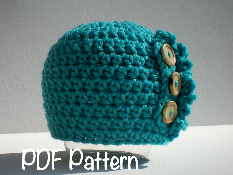PATTERN:  Ruffle Baby Hat, Easy Crochet PDF, Sizes Newborn to Toddler, buttons beanie, InStaNT DowNLoaD, Permission to Sell