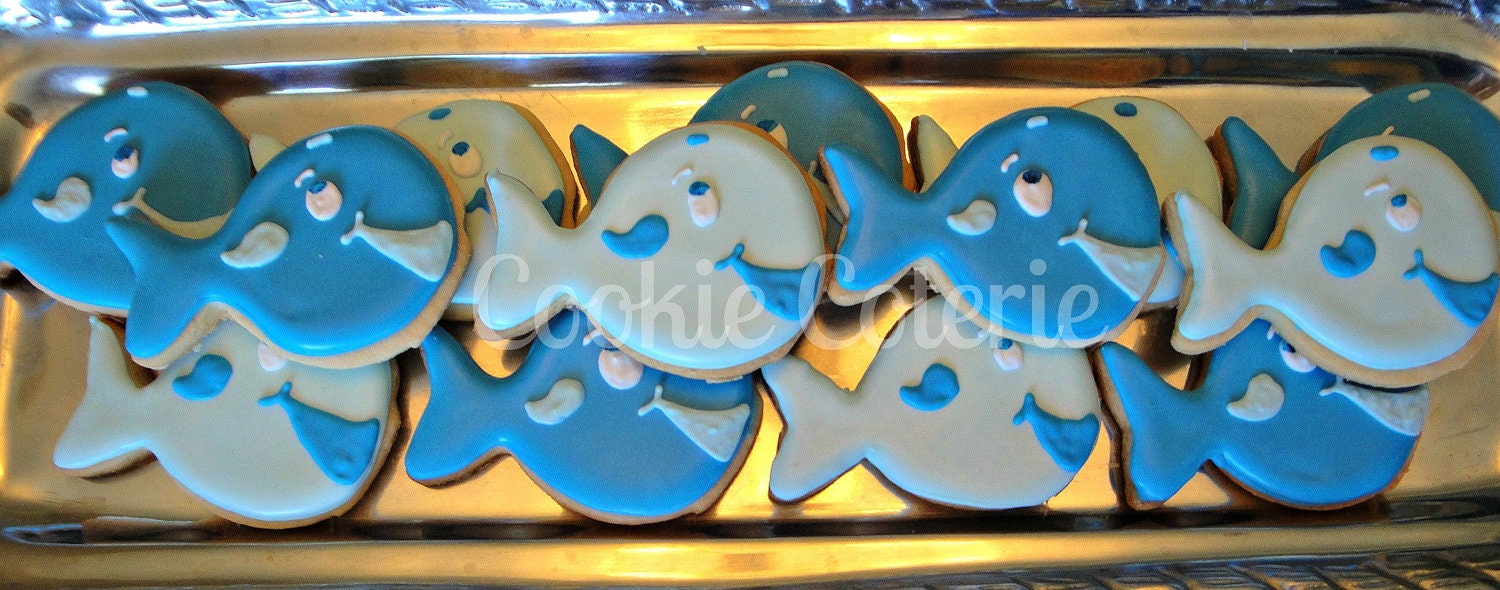 Whale Cookies Beach Themed Birthday Baby Shower Cookie Favors One Dozen
