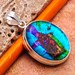 Rainbow Turquoise Dichroic Glass Art Pendant Charm in Sterling Silver - One Of A Kind OOAK