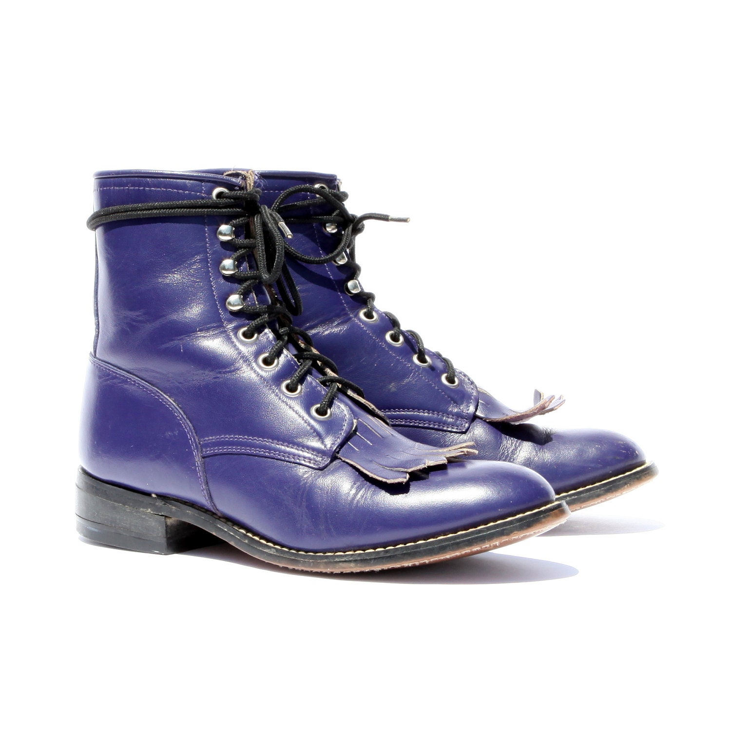 Vintage Lacers: Pure Purple Lace Up Ropers. Made in Mexico by Justin. Size - Mens VTG US 4 D (womens 6)