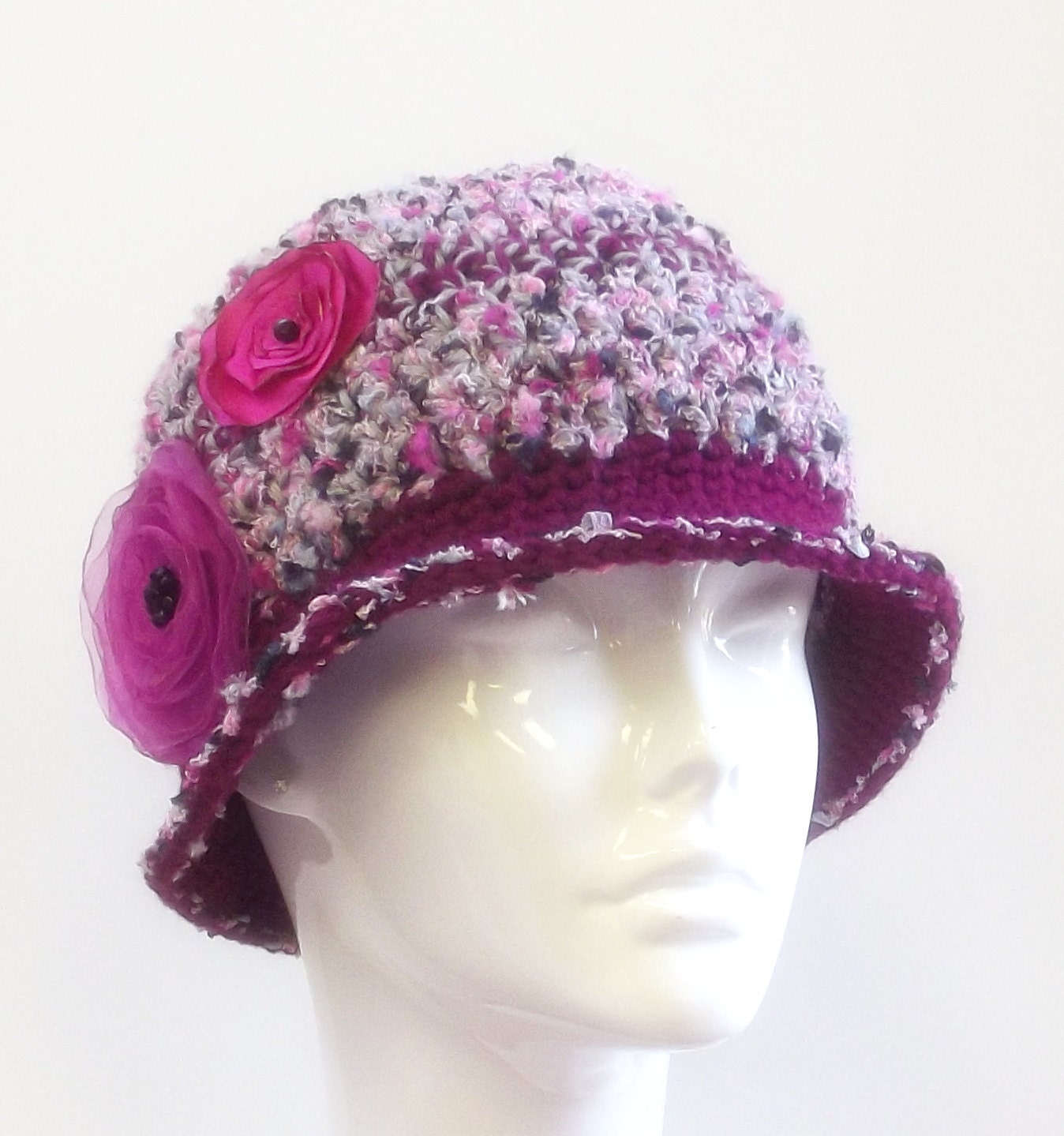 Pink Flower Crochet Cloche
