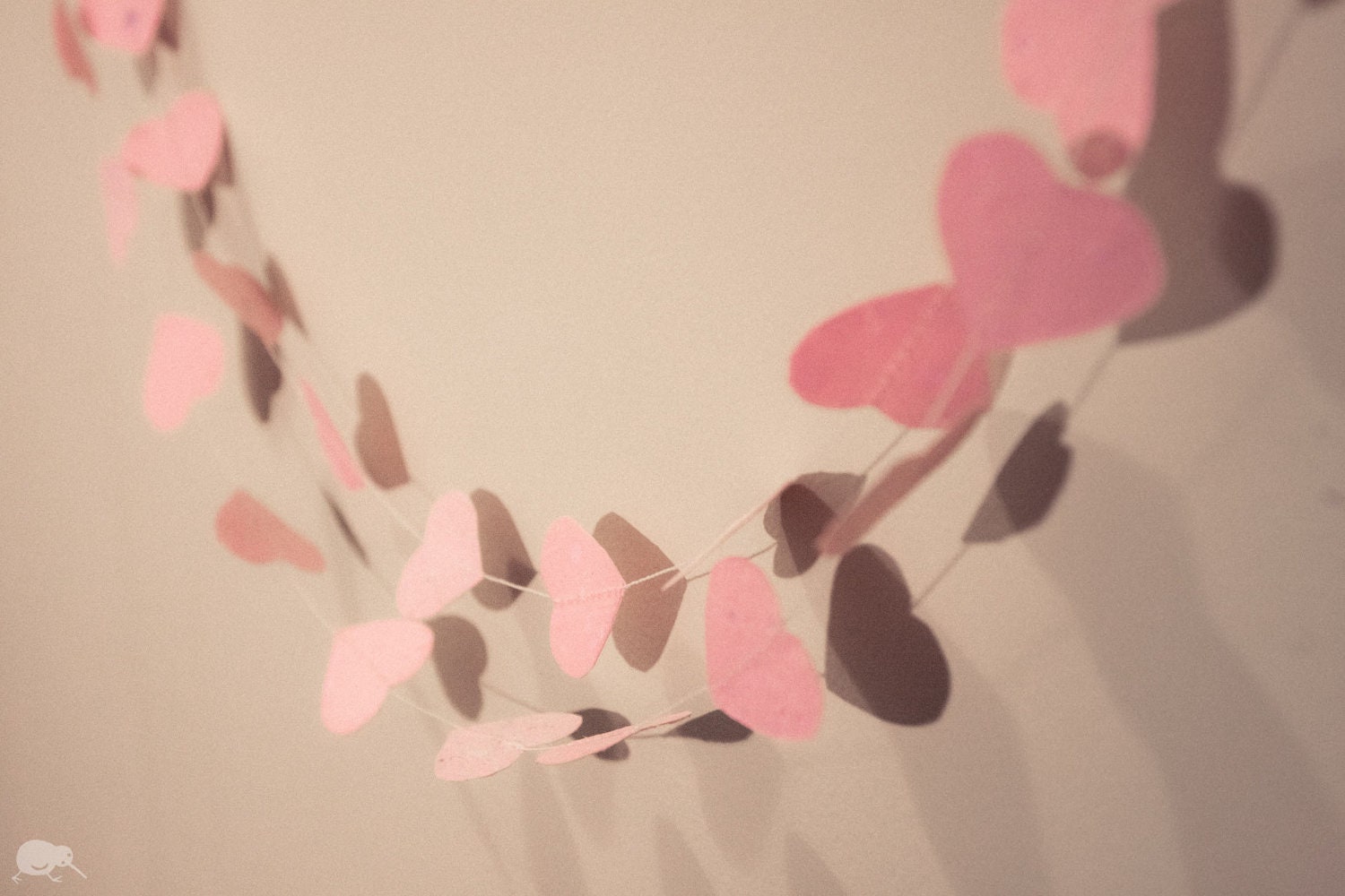 Pink Love Hearts Garland, HANDMADE PAPER, Bunting, Delicate, 20 ft / 6 m