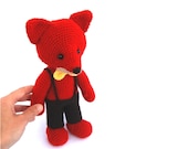 elegant man stuffed fox toy, amigurumi father red animal, woodland crocheted toy for children, cuddly doll, outdoor actvity, fox for kids - crochAndi