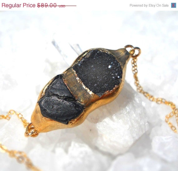 50% OFF SALE Gold dipped raw onyx and druzy bracelet