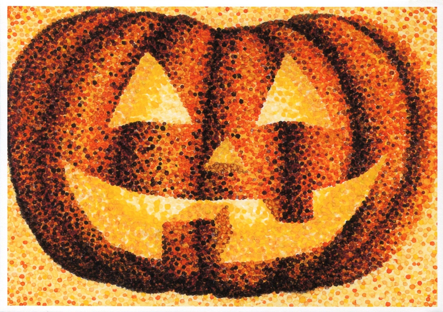 Halloween Pumpkin Card, Jack-O-Lantern Card,  5x7 Pointillism Matte Finish Print