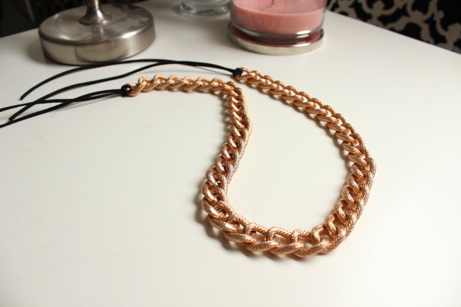 Short Rose Gold Medium Textured Chain Necklace