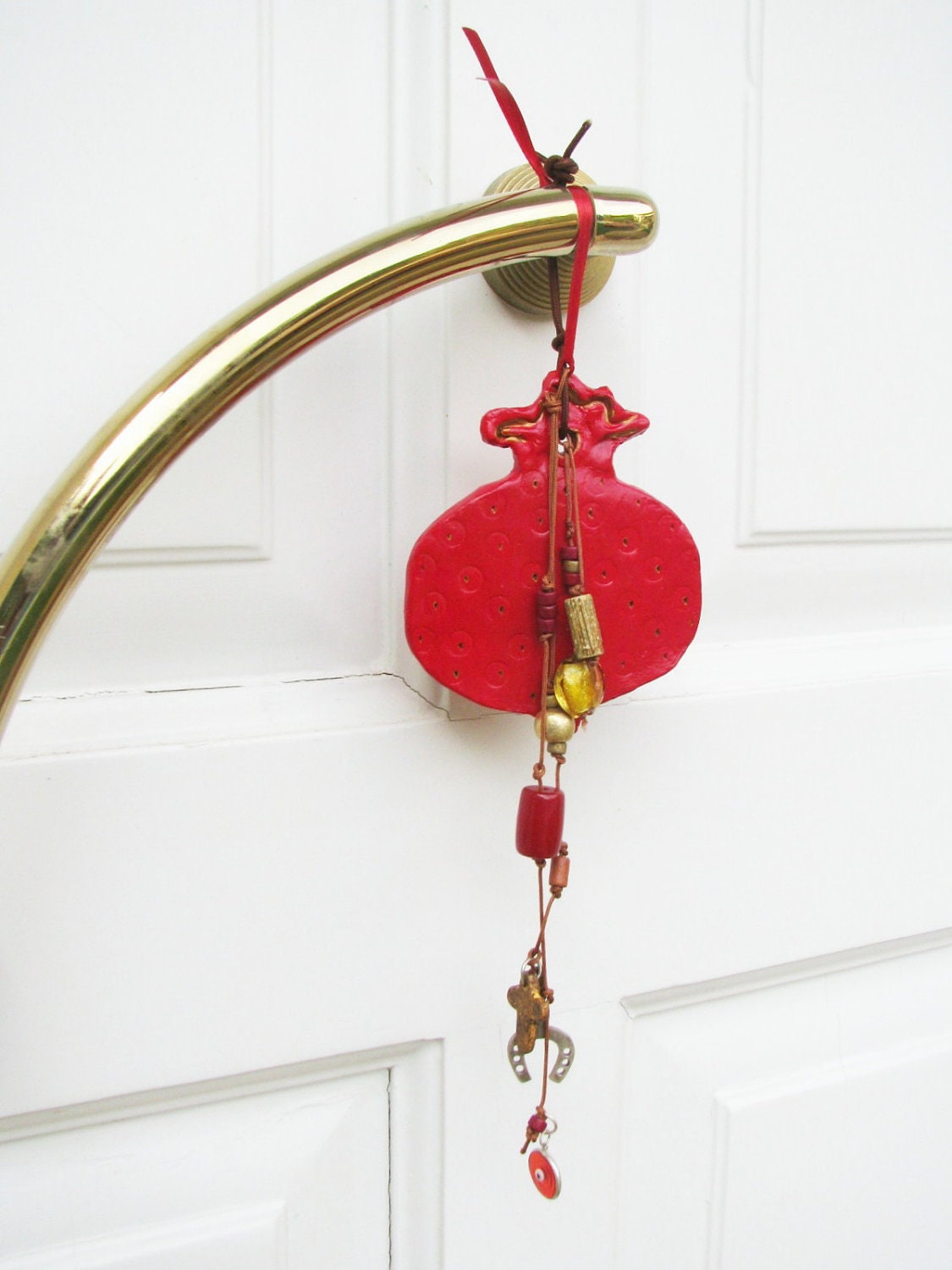 Lucky pomegranate ornament with hanging charms, autumn/fall home decor