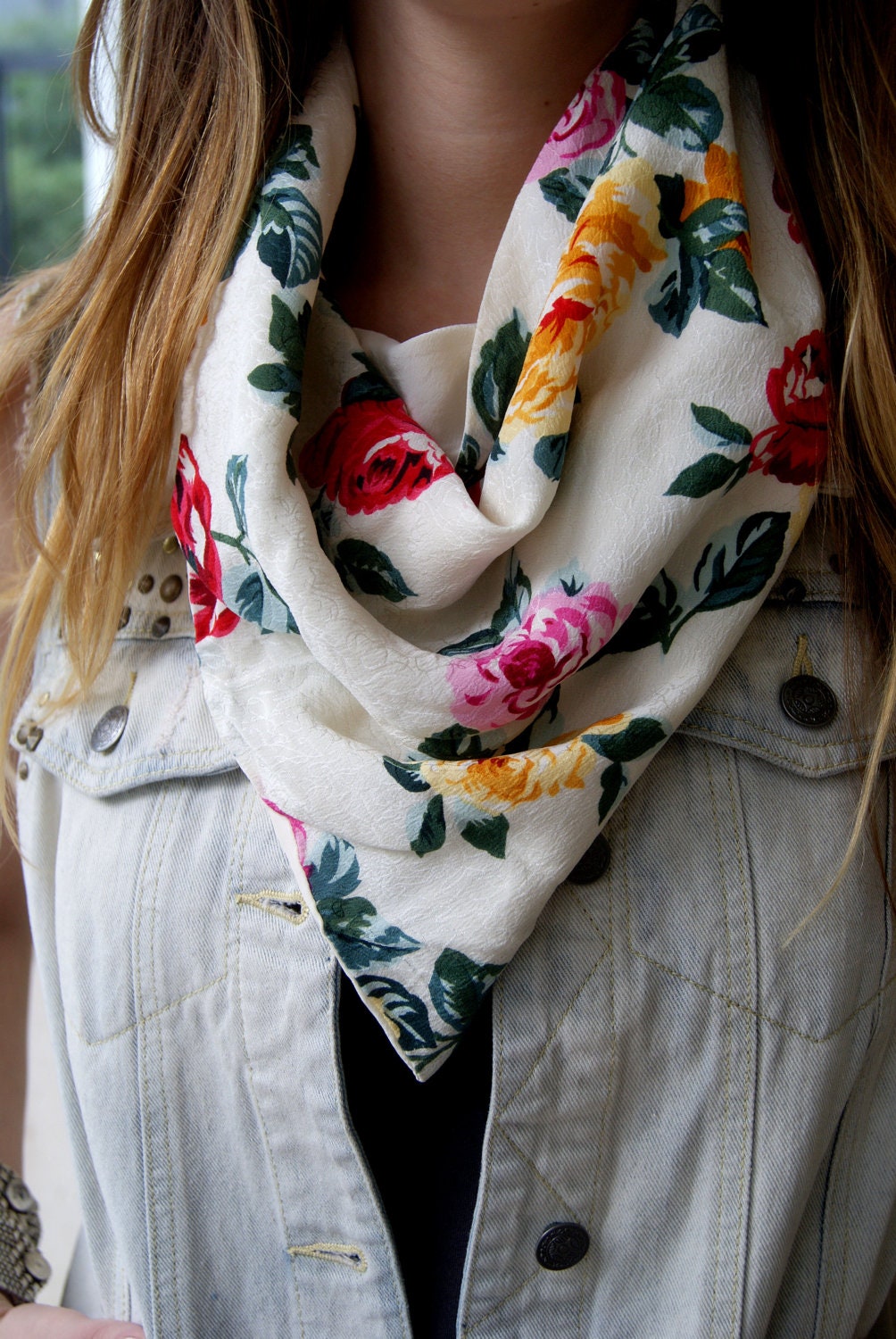 Vintage Floral Silk Scarf