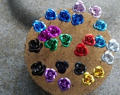 Small colorful metal rose earrings