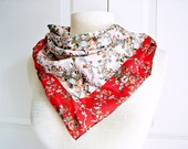 Vintage 60s floral scarf/ red, powder blue, sage green, cream scarf/ square scarf 28" x 28.5"