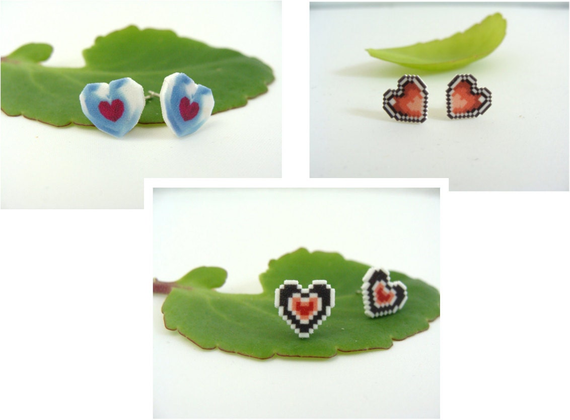 Legend of Zelda Heart Piece Earrings - retro game sprite jewelry - your choice of heart