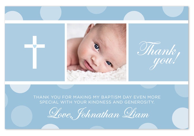 Baptism / Christening Thank You Card - Blue/Pink