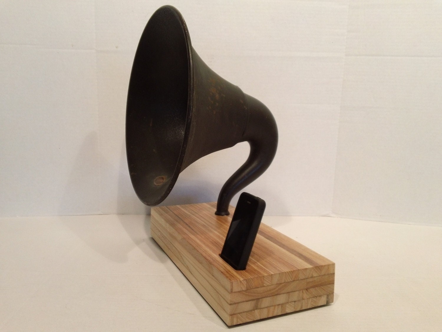 14 inch Atwater Kent iPhone Speaker Dock Utilizing a Vintage Antique Gramophone Phonograph Horn -Ready to Ship-