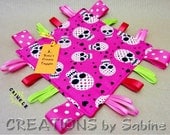 Baby Crinkle Taggie Toy, Ribbon Sensory, Tag Blanket, Girl, Pink, Black, White, Green, Red, Skulls, Hearts PADDED - CREATIONSbySabine