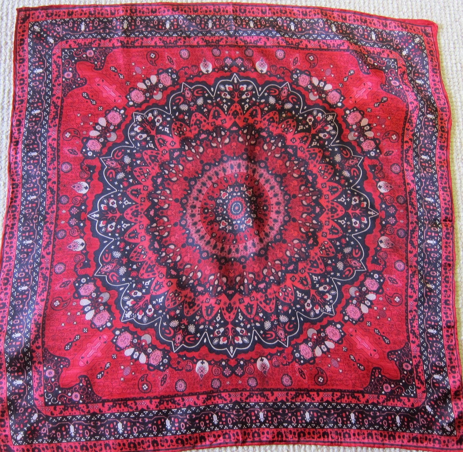 vintage scarf ruby red 1950s FREE shipping