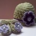 Crochet set - newborn - Maryjanes and flower hat - light tan and lilac - ready to ship