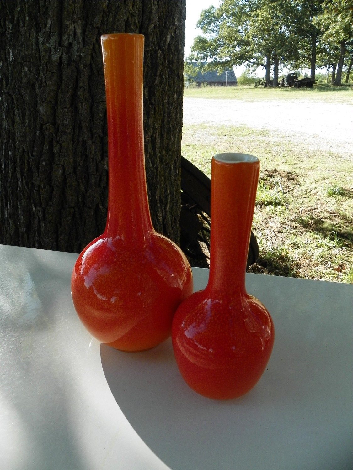 1960's Mid-Century Mod Royal Haeger Pottery Pair of vases orange very chic