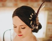 Vintage Inspired, Art Deco Art Nouveau Purple and Cream Feather Bridal Fascinator