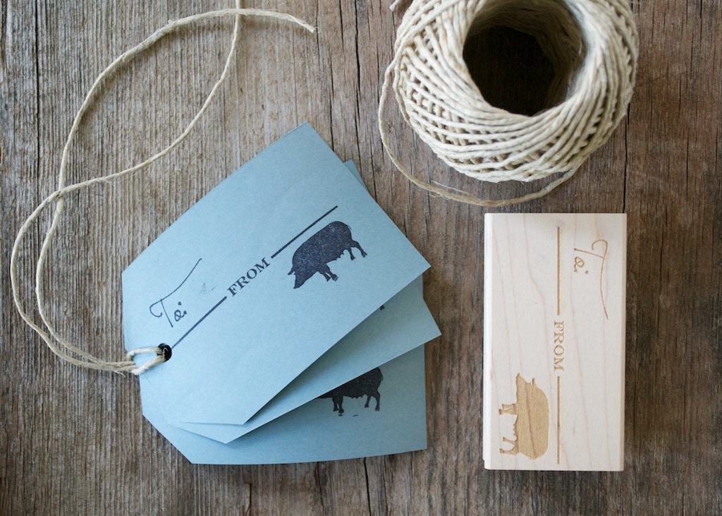 Pig Gift Tag Stamp - 1.5 x 3"