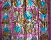 Beautiful Square Satin Scarf- Rosy pink with brown and turquoise