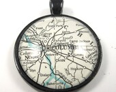Columbia, South Carolina, Pendant from Vintage Map, in Glass Tile Circle