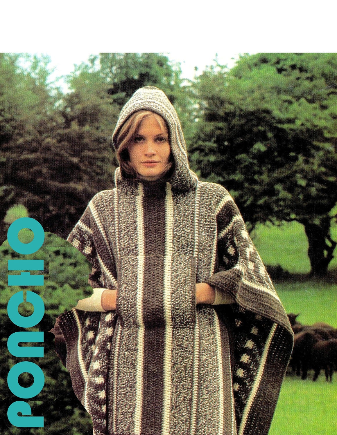 Vintage 70s Crochet "EWOK" HOODED Poncho - PDF Pattern