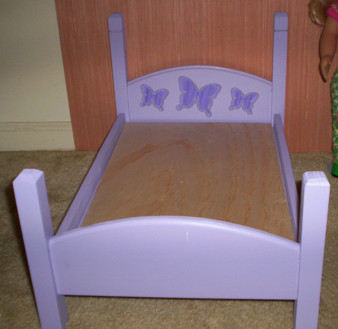 Handcrafted American Girl doll size bed purple bed with purple ...