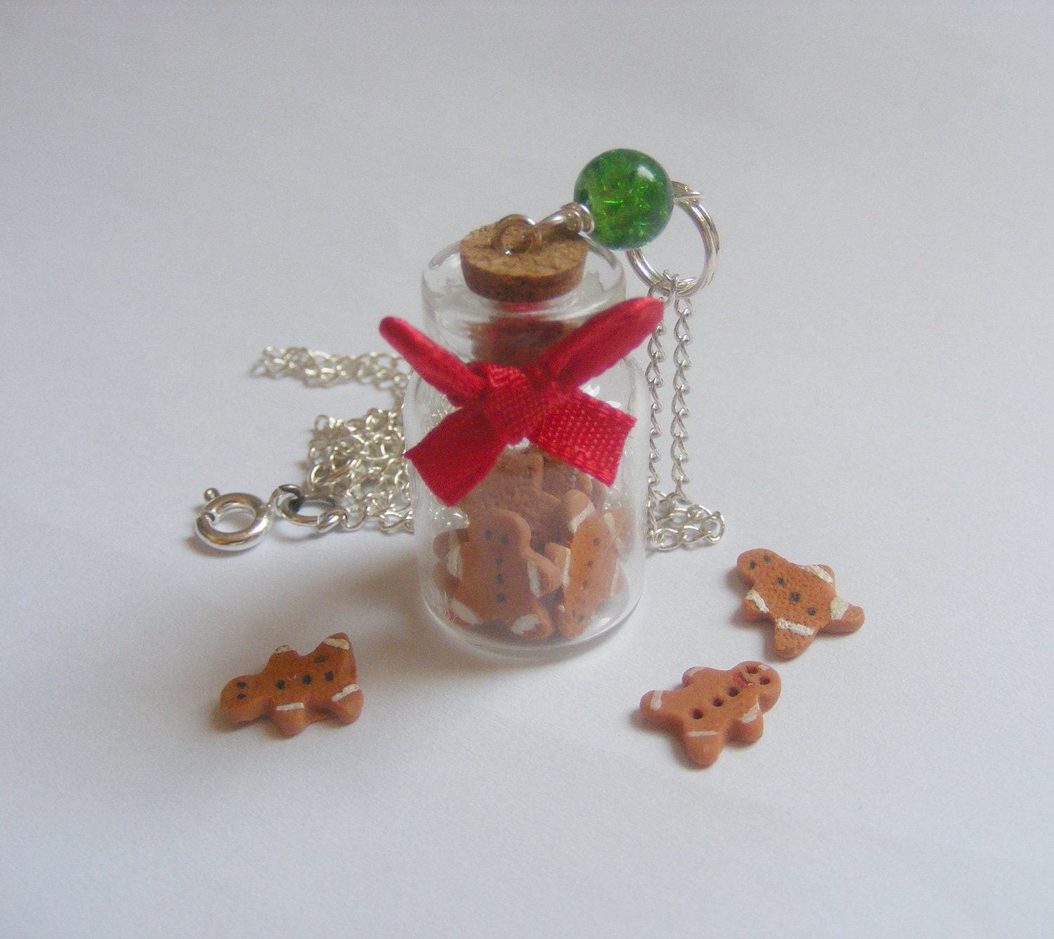 Gingerbread Men Bottle Necklace Pendant - Miniature Food Jewelry