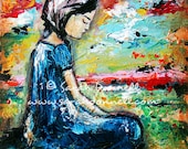 A4 Print Original Artwork Meditation Mixed Media Girl Woman Painting Portrait Textural Painting Australian Art - Pursuit of Peace
