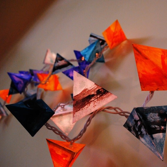 Paper Lantern Light Garland in Pumpkin, Blue, Black, and Aquamarine