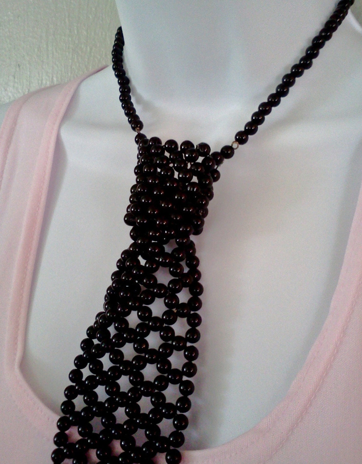 Beaded Necktie Necklace Japan Hipster Mod Necklace