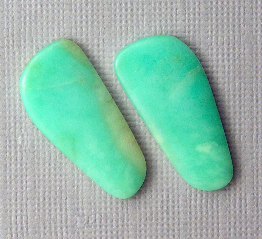Chrysoprase Cabochon Pair - Hand Cut Freeform Designer Gemstone Cabochons - Earring Pair