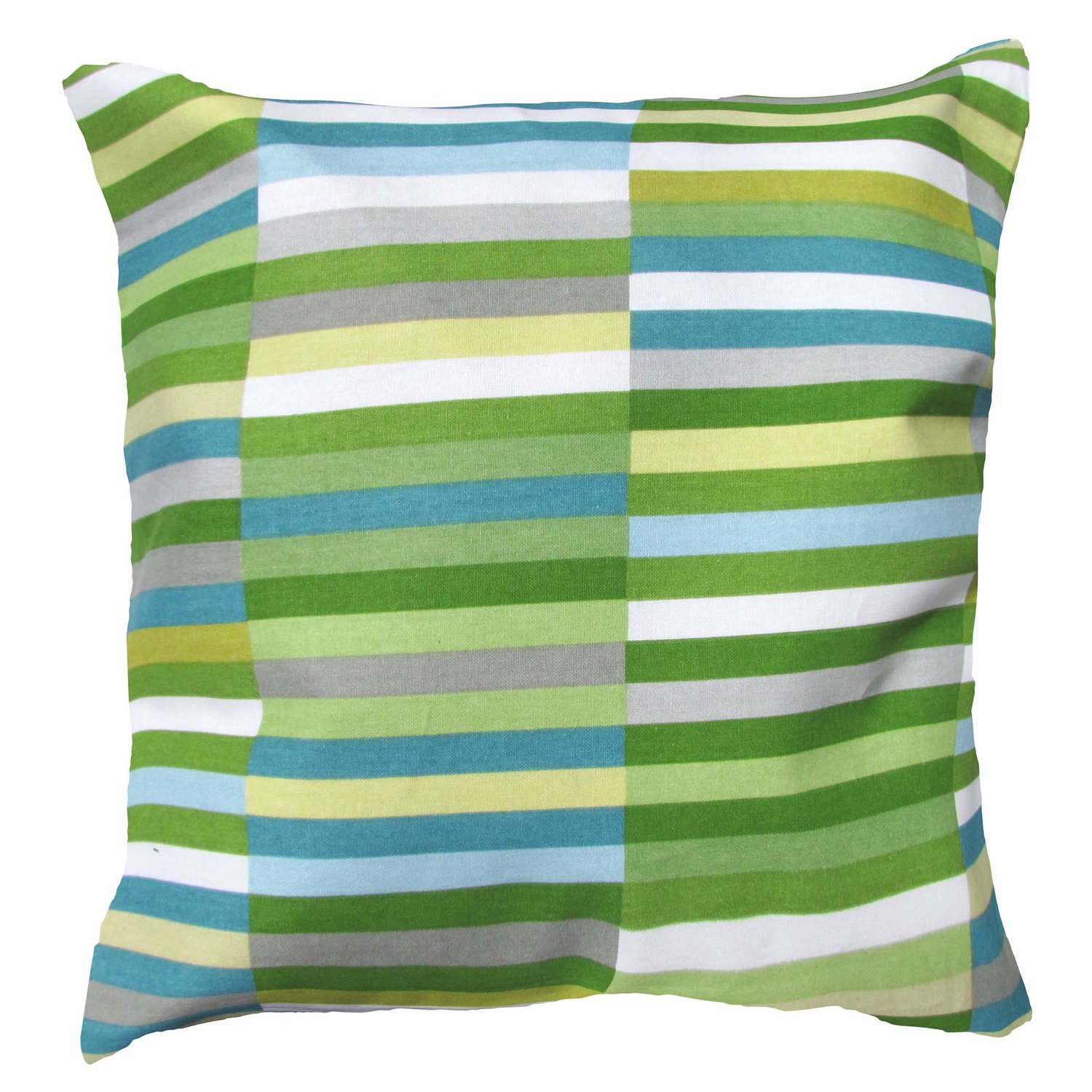 Blue Green Pillow Cover- Green Pillow- Retro Waverly Marine Stripes Green / Blue / White / Tan -16"x16" Pillow