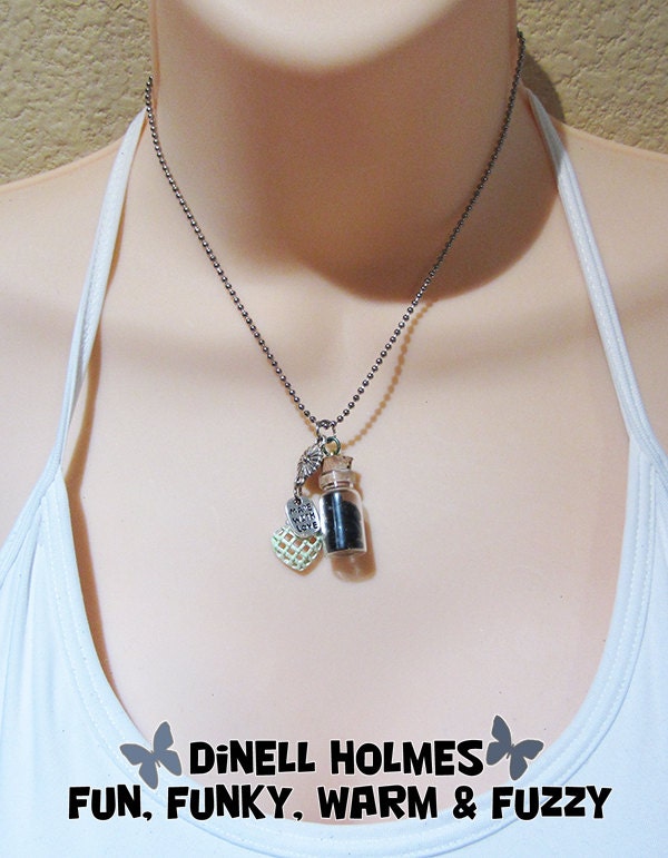 CLEARANCE SALE Jar Of Hearts, BLACK Glass Vial Necklace Vintage Crystal Handmade Jewelry