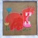 Vintage Crewel Embroidered Red Hippopotamus vintage nursery preshcool or playroom by MellaFina