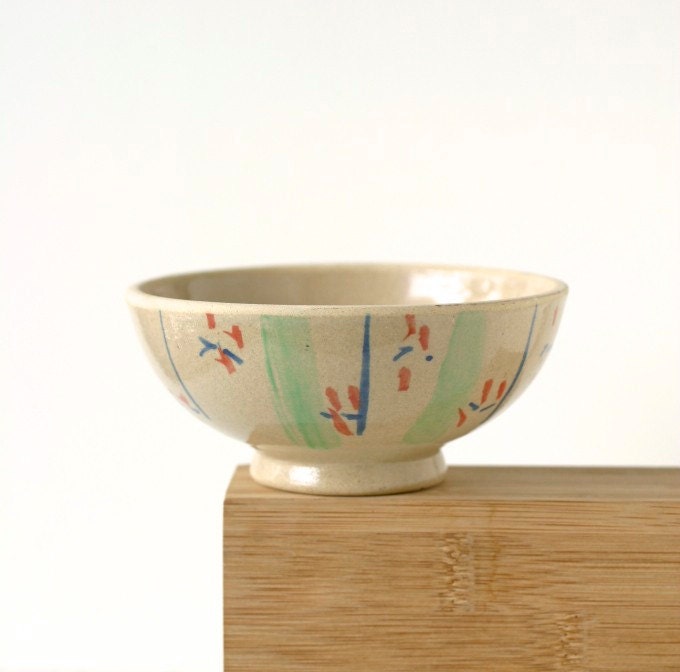 Vintage Asian Rustic Stoneware Pottery Rice Bowl Chawan