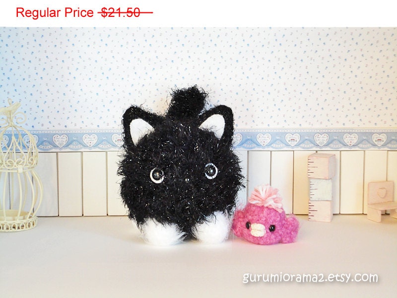 SALE kawaii amigurumi cat kitty black fuzzy Halloween Collectibles - Ready to Ship
