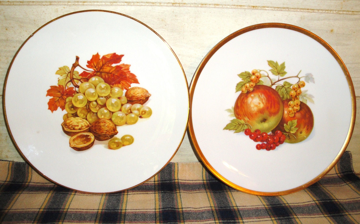 Vintage Porcelain 1940s Bavaria Germany Fruit Design Harvest Plates - Wall Decor - Housewares - Home Decor