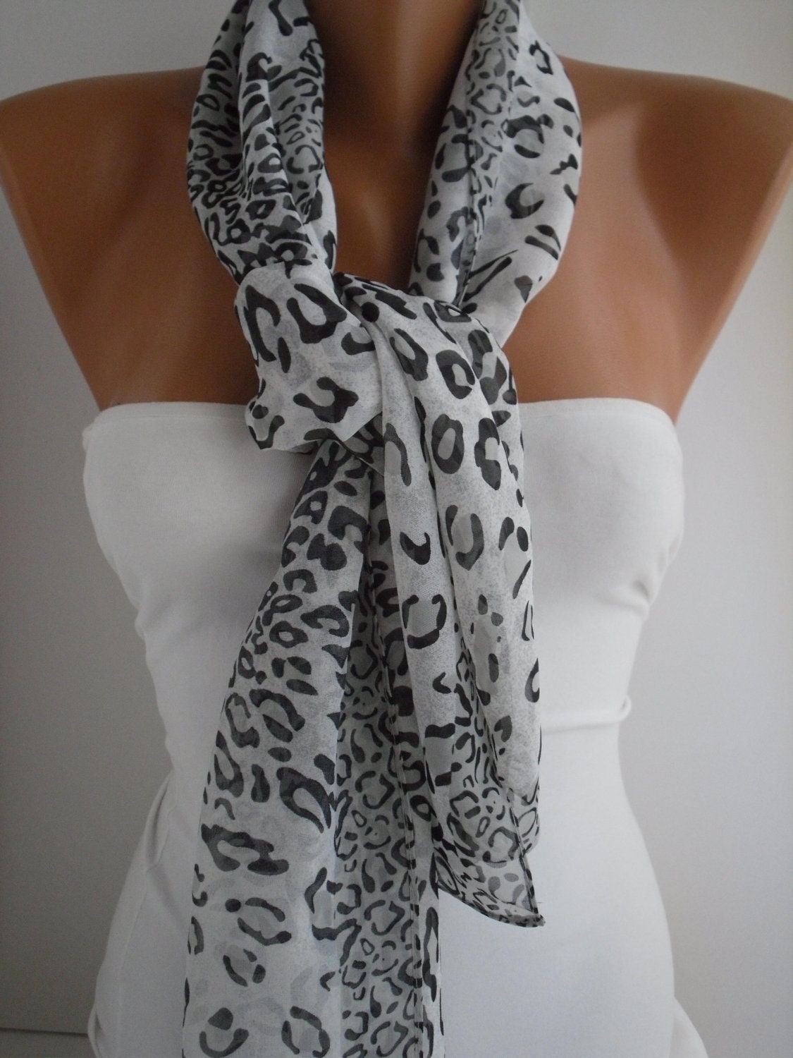 Black and White Leopard Chiffon Shawl- Scarf-