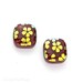 Fused Dichroic Glass Earring Cabochons in Garnet Red with Gold Flowers