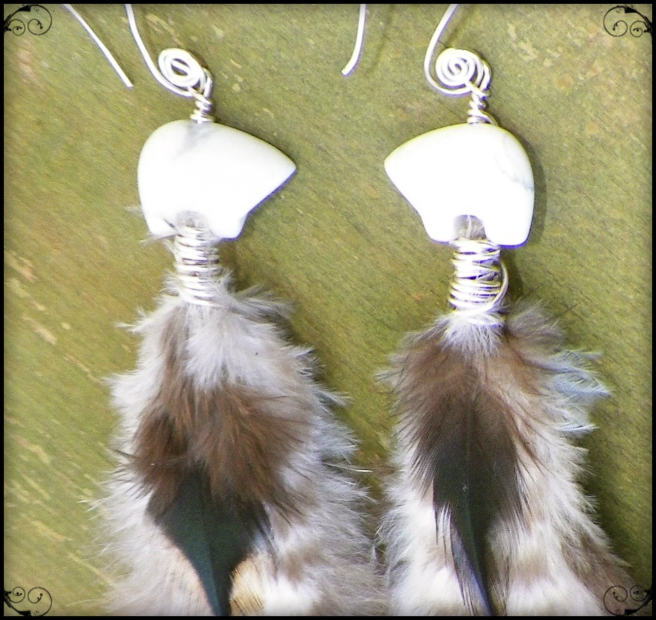 bear spirit...white bear feather earrings