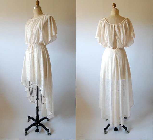 Vintage 70's high low maxi dress / bridal gown / sheer floral / XS extra small