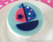 Pink and Navy Sailboat Cupcake Topper