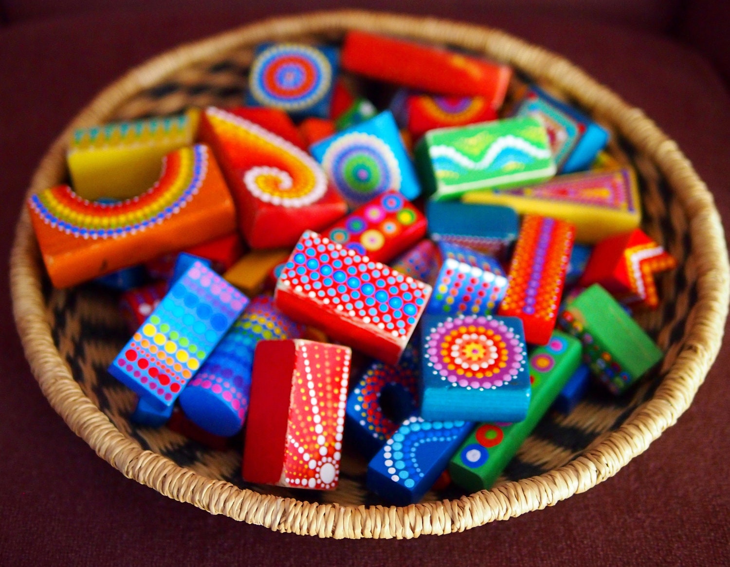 Rainbow Vintage Colourful Wooden Building Blocks- finished set