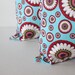 SALE // ONE - 16 x 16 Blue, Red and Pink Circle Flowers Pillow Cover - Premier Prints